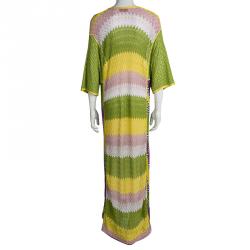 Pre Owned Missoni Mare Multicolor Patterned Perforated Knit Short Sleeve Maxi Dress L