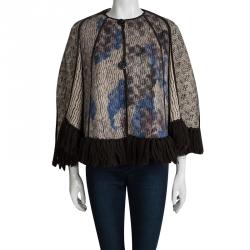 Pre Owned Missoni Multicolor Wool Muffler Detail Chunky Knit Reversible Poncho M