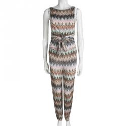 Pre Owned Missoni Mare Multicolor Perforated Knit Waist Tie Detail Cross Back Jumpsuit S