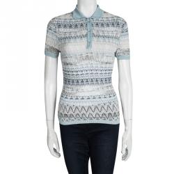 Pre Owned Missoni Multicolor Perforated Knit Contrast Collar Top S