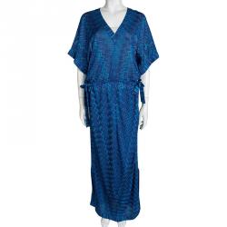 Pre Owned Missoni Mare Blue Chevron Pattern Knit Tie Detail Maxi Dress M