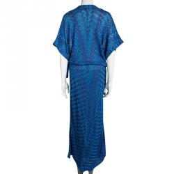 Pre Owned Missoni Mare Blue Chevron Pattern Knit Tie Detail Maxi Dress M