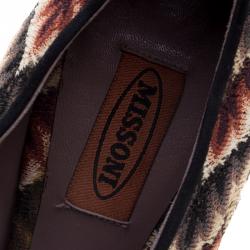 Pre Owned Missoni Multicolor Patterned Knit and Leather Platform Lace Up Ankle Booties Size 38.5