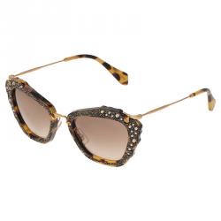 Pre Owned Miu Miu Tortoise SMU 04Q Embellished Cat Eye Sunglasses 