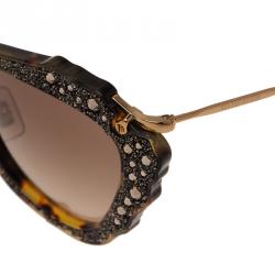 Pre Owned Miu Miu Tortoise SMU 04Q Embellished Cat Eye Sunglasses 