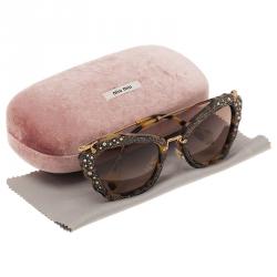 Pre Owned Miu Miu Tortoise SMU 04Q Embellished Cat Eye Sunglasses 