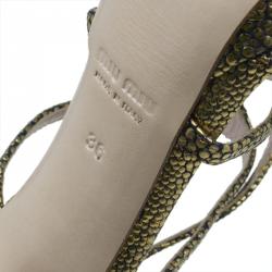 Miu Miu Gold Stingray Strappy Platform Sandals Size 36