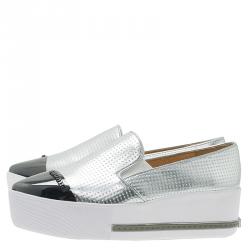 مملوكة مسبقًا Miu Miu Two Tone Metallic Embossed Leather Platform Slip-on Sneakers Size 38
