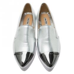 مملوكة مسبقًا Miu Miu Two Tone Metallic Embossed Leather Platform Slip-on Sneakers Size 38