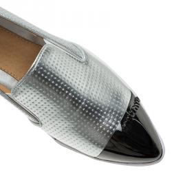 مملوكة مسبقًا Miu Miu Two Tone Metallic Embossed Leather Platform Slip-on Sneakers Size 38
