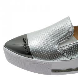 مملوكة مسبقًا Miu Miu Two Tone Metallic Embossed Leather Platform Slip-on Sneakers Size 38