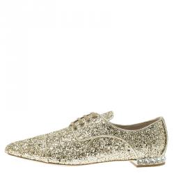Miu Miu Gold Glitter Lace Up Oxfords Size 37