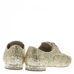 Miu Miu Gold Glitter Lace Up Oxfords Size 37