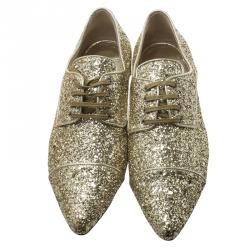 Miu Miu Gold Glitter Lace Up Oxfords Size 37