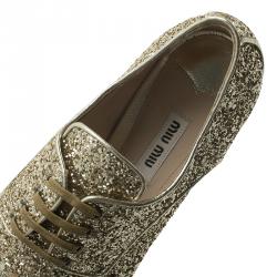 Miu Miu Gold Glitter Lace Up Oxfords Size 37
