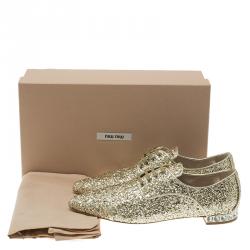Miu Miu Gold Glitter Lace Up Oxfords Size 37