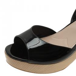 مملوكة مسبقًا Miu Miu Black Patent Crystal Embellished Wooden Platform Sandals Size 39