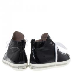 Pre Owned Miu Miu Black Patent Studded Cap Toe High Top Sneakers Size 39