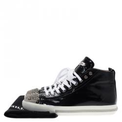 Pre Owned Miu Miu Black Patent Studded Cap Toe High Top Sneakers Size 39