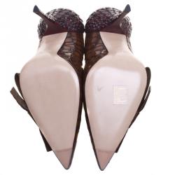 Miu Miu Brown And Burgundy Crocodile Leather Bow Detail Pointed Toe Pumps Size 39