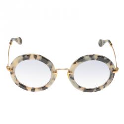Miu Miu SMU13N Havana Sand Dark Brown Grey Round Sunglasses