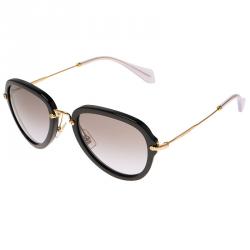 مملوكة مسبقًا Miu Miu Black SMU 03Q Round Aviator Sunglasses