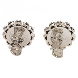 Miu Miu Brown & Blue Swarovski Crystals Flower Palladium Plated Clip-On Stud Earrings
