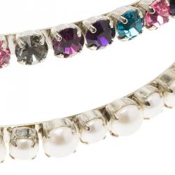 Miu Miu Faux Pearl and Multicolor Crystals Palladium Finish Metal Headband