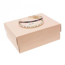 Miu Miu Faux Pearl and Multicolor Crystals Palladium Finish Metal Headband