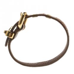 Miu Miu Brown Leather and Gold Tone Heart Charm Bracelet