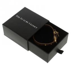 Miu Miu Brown Leather and Gold Tone Heart Charm Bracelet