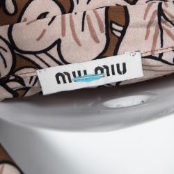 Pre Owned قميص ميو ميو حرير بني مطبوع أوراق شجر بأكمام طويلة M