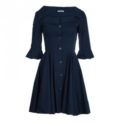 Miu Miu Navy Flared Buttondown Cotton Dress XS