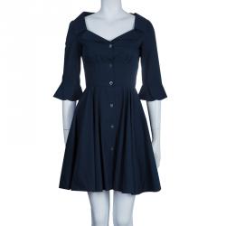 Miu Miu Navy Flared Buttondown Cotton Dress XS
