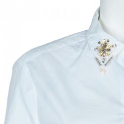 Miu Miu White Embellished Collar Long Sleeve Buttondown Cotton Shirt L