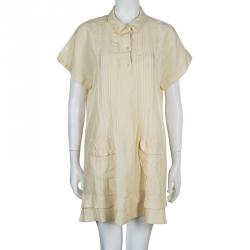 Pre Owned Miu Miu Beige Silk Pintuck Detail Shirt Dress M
