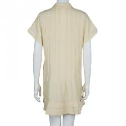 Pre Owned Miu Miu Beige Silk Pintuck Detail Shirt Dress M