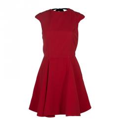 Miu Miu Red Backless Tie Detail Cap Sleeve Godet Dress S