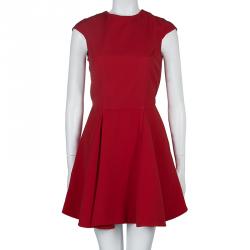 Miu Miu Red Backless Tie Detail Cap Sleeve Godet Dress S