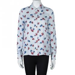 Pre Owned Miu Miu Pale Blue Poker Chips Print Long Sleeve Buttondown Shirt S