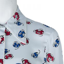 Pre Owned Miu Miu Pale Blue Poker Chips Print Long Sleeve Buttondown Shirt S