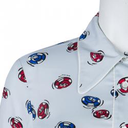 Pre Owned Miu Miu Pale Blue Poker Chips Print Long Sleeve Buttondown Shirt S