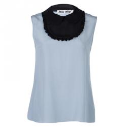 Miu Miu Grey Contrast Bib Detail Sleeveless Blouse  M