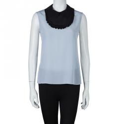 Miu Miu Grey Contrast Bib Detail Sleeveless Blouse  M