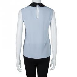 Miu Miu Grey Contrast Bib Detail Sleeveless Blouse  M