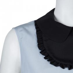 Miu Miu Grey Contrast Bib Detail Sleeveless Blouse  M
