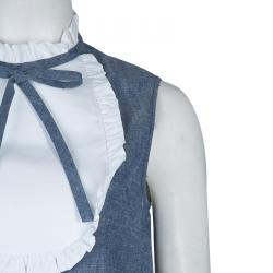 Pre Owned Miu Miu Blue Cotton Chambray Contrast Bib Sleeveless Top M