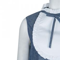 Pre Owned Miu Miu Blue Cotton Chambray Contrast Bib Sleeveless Top M