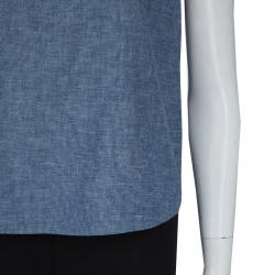 Pre Owned Miu Miu Blue Cotton Chambray Contrast Bib Sleeveless Top M