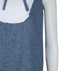 Pre Owned Miu Miu Blue Cotton Chambray Contrast Bib Sleeveless Top M